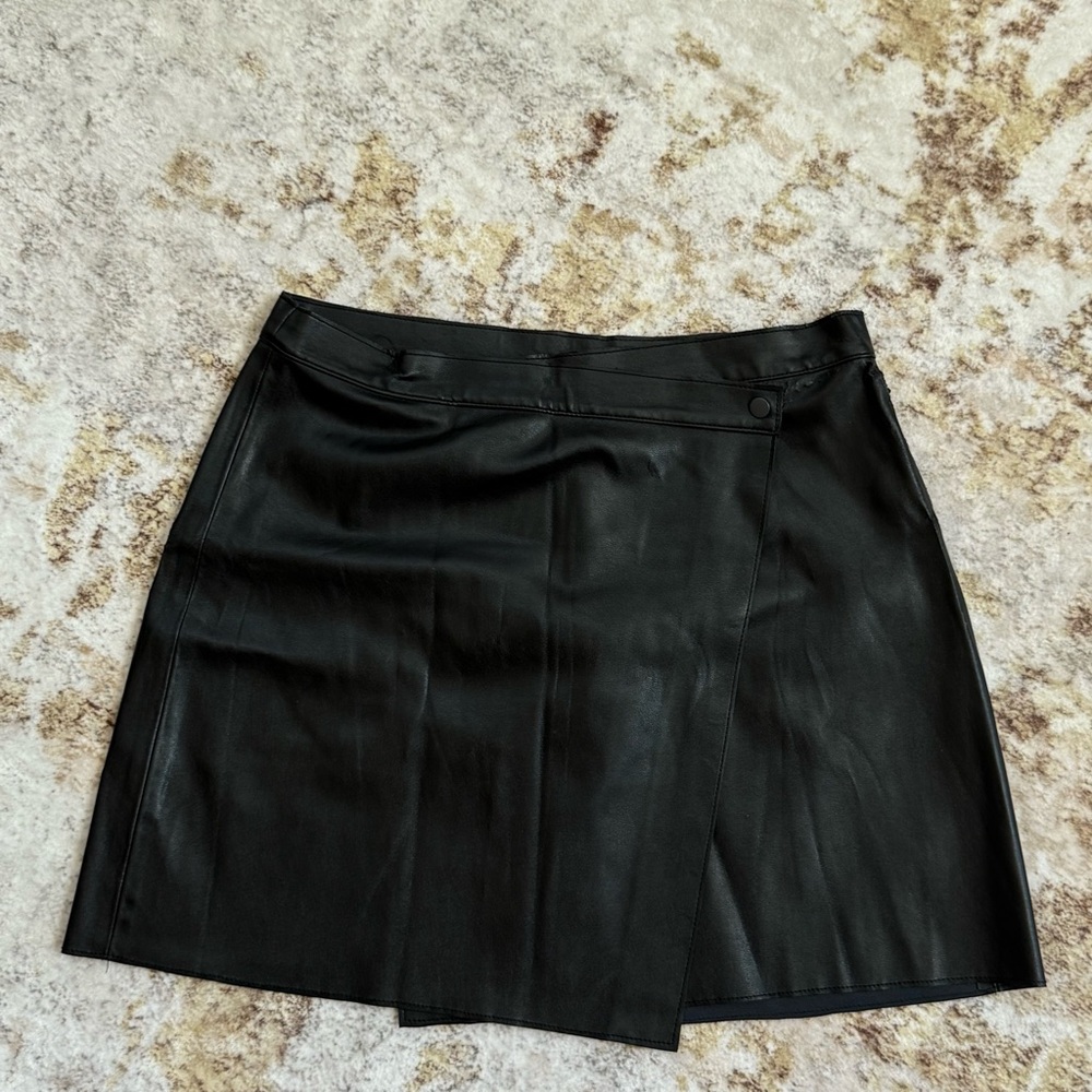 1. State Asymmetrical Black Mini faux leather Skirt
